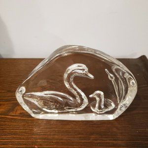 Cristal D'Arques Lead Crystal Paperweight Mother Swan Baby Cygnet Glass Bookend